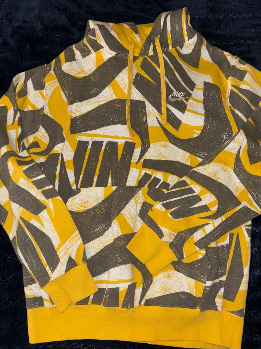 Nike Mustard Yellow and Gray Graphic Pullover Hoodie